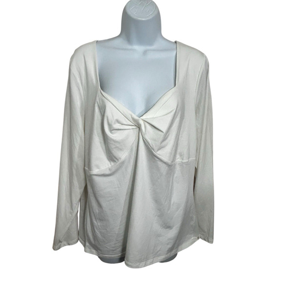 Old Navy Long-Sleeve Twist Front V-Neck Top Sz XXL Ivory Blouse Soft New - Picture 6 of 9